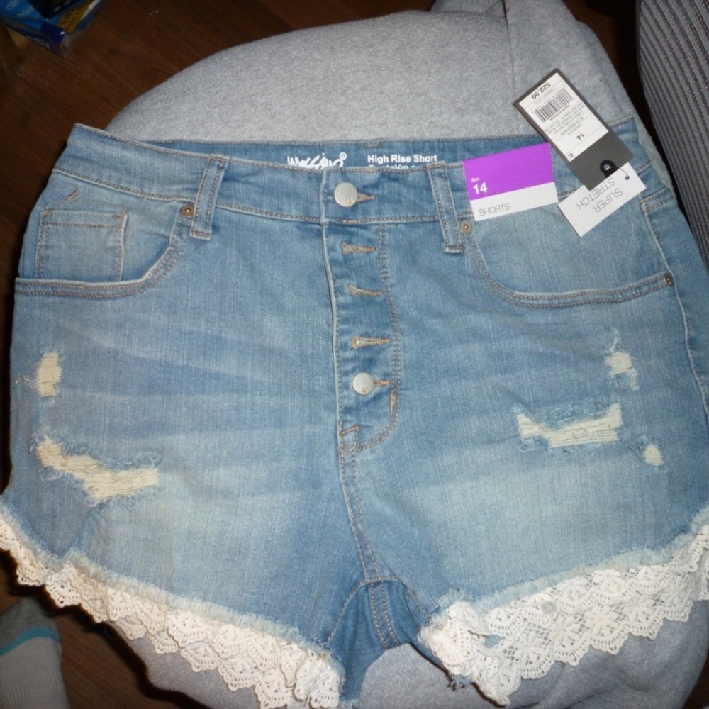 Mossimo denim lace hi rise shorts 14 NWT 32 inseam